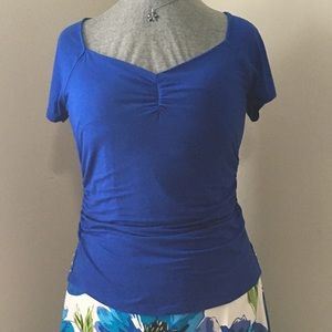 White House Black Market Blue ruched blouse size L